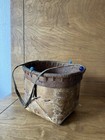 Birch Bark Basket Glass Beads Leather Strap Antique Native American 5 1 2 X 7 In