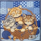 Vtg Handmade Ruffled White Trim Navy Blue Cat Throw Pillow Cottagecore Granny