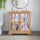 Retro Led Curio Display Cabinet Lattice Glass Door Adjustable Shelf Wooden 