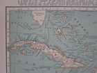 Vtg 1921 Caribbean West Indies Map  Jamaica  Cuba Neutral Colors Tan  Turquoise 