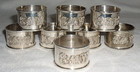 8 antq Heavy Rococo Style Embossed Sans Monogram 925 Sterling Napkin Rings 172gr