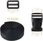 1 1 2 Inch Wide 10 Yards Black Nylon Heavy Webbing Strap With  10 Pcs Black Plas