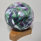 Pyromania Glass Studio Oregon Art Glass Float Ball Sphere Swirl W  Wood Stand