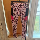 Justice Girls Leggings Activewear Pink Black Leopard Animal Print Size 10 Sporty