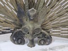 Vintage Peacock Brass Folding Fireplace Screen Fan Griffin gargoyle Deco Mcm