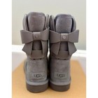 Ugg Short Bailey Leather Bow Boots Charcoal Women   s Size 7 Nib