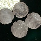 One Vintage Carved Chinese Bead Rose Quartz Pink Lotus Flower Design 10mm Round 