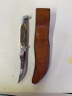 Vintage 1950   s Queen Cutlery Fixed Blade Hunting Knife Bone W matching Sheath 