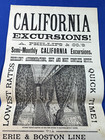 C1885 Broadside California Excursions Boston To California  Tourist Sleeper Car