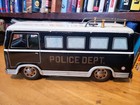 Nice Vintage 1950s Hayashi Tin Litho Friction Police Van W  Opening Doors
