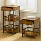 Rustic Side End Table Night Stand With Shelves   Drawer For Bedroom Living Room
