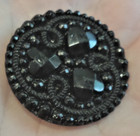 Antique Black Glass Button Facets Rope Design