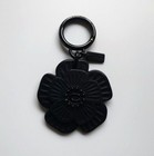 Coach Tea Rose Flower Bag Charm Black Leather Keychain