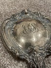 Antique Victorian Art Nouveau Sterling Silver Repousse Hand Mirror Monogram