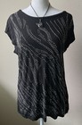 Calvin Klein Women   s L Black Boat Neck Cap Sleeve Rhinestone Jersey T-shirt