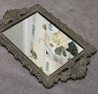 Vtg Ornate Mirror Cast Silvertone Metal Rococo Victorian Baroque Style 11   6 5 