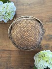 Antique Hand Woven Japanese Chinese Rice Coil Basket With Lid 6x8 Herringbone