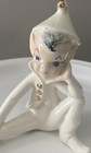 Vtg Ceramic Pixie Elf White Sitting Christmas Holiday Signed