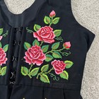 Vintage Floral Rose Embroidered Vest Black Lace Up Peplum Boho Folk Top Corset