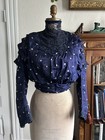 Antique Victorian Bodice Blouse Top Rare Blue Silk Polkadot Lace High Neck 25w