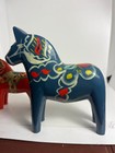 Vintage Dala Horses Nils Olsson  Sweden Painted Carved Wood X3 Collection Blue  