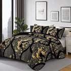 Djy Black Quilt Set King Size  Boho Gold Damask Bedspread Coverlet Set Soft Ligh