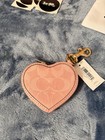Coach Pink Signature Denim Heart Charm Bag Charm Coin Pouch 