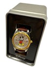 Disney Mickey Mouse Watch Moving Hands Two Tone Red Leather Band New Battery Nib