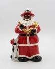 African American Firefighter Christmas Santa With Dalmation Dog Cookie Jar  Home