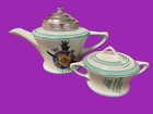 Vtg Farberware Fraunfelter 30s Art Deco Floral Chrome Lid Tea Pot   Sugar Bowl