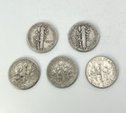 Mercury   Roosevelt Lot Of 5 Random 90  Silver Us Dimes No Duplicates Ave  Cond 