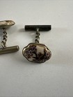 Antique Japanese Satsuma Cufflinks Hand Painted Porcelain Makers Mark Curb Chain