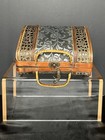 Vintage Wooden Sewing Box Basket Weave Floral Storage Chest Carry Case Rustic