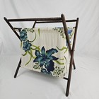 Vintage Folding Sewing Knitting Stand Caddy Bag Floral Turned Wood Frame Retro