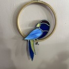 Vintage 1979 Leaded Glass Sun Catcher Stained Glass Parrot Bird On Perch 12 75   t