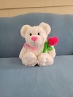 Teddy Bear With Rose Plush 16  White W  Pink Rose   Bow Stuffed Toy 2013 Dan Dee