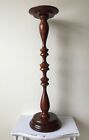 Vintage Hand Carved Turned Wooden Plant Candle Stand Table Walnut Stain 31 5 