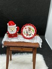 Miniature Dollhouse Christmas Snowman Faux Porcelain Footed Metal Bowl  c3