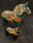 2 Vintage Nils Olsson Swedish Folk Art Dala Horse 8    Blue Hand Painted 4    Black