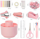 Pink Desk Accessories  11pcs Desk Organizer With 360  rotating Pen Holder  Staple