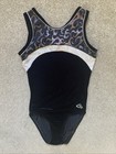 Girls Aerials Size Child M Black Sleeveless Velour Gymnastics Leotard