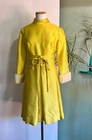 Vintage 1960s Yellow Mod Dress With Fur Cuffs   Corset Waist
