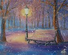 Original Oil Winter Park Painting Snow Bench Street Lamp Hand Painted Canvas Art