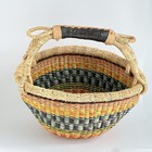 Bolga African Market Basket Orange Turquoise Green Hand Woven Wrapped Handle
