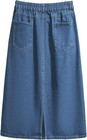 Women s Summer Casual Elastic Waist Pockets Work Midi Denim A Line Skirt