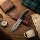 Damascus Tracker Knife Full Tang Hunting Fixed Blade Bushcraft   Leather Sheath