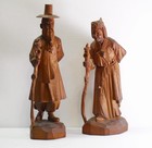 Vintage Korean Hand   carved Scholar   Elder Wood Figurines     Gat Hat     11 5    Pair