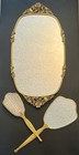 Vintage Matson Signed Gold Plated Rose Ormolu Vanity Mirror Perfume Tray Brush