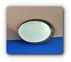 Vtg Oval Ornate Filigree Gold Tone Metal Mirror Bathroom Vanity Dresser Tray