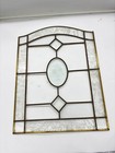 Vintage Brass Leaded Clear Beveled Glass Panel Etched Window Cupboard Door Pair